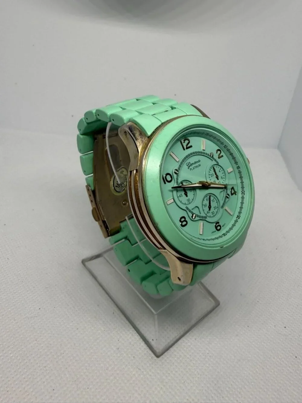 Geneva 6839J-Teal-Gold Unisex Boyfriend Chrono Style Link Watch Teal-Gold